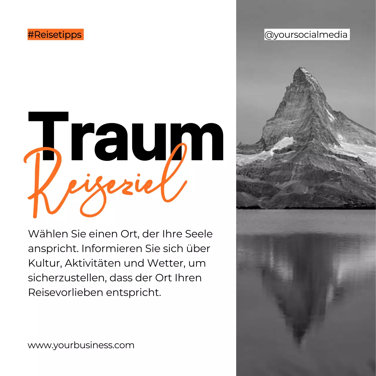 Schwarz Weiß Orange Bold Reiseplanung Tipps Instagram Karussell