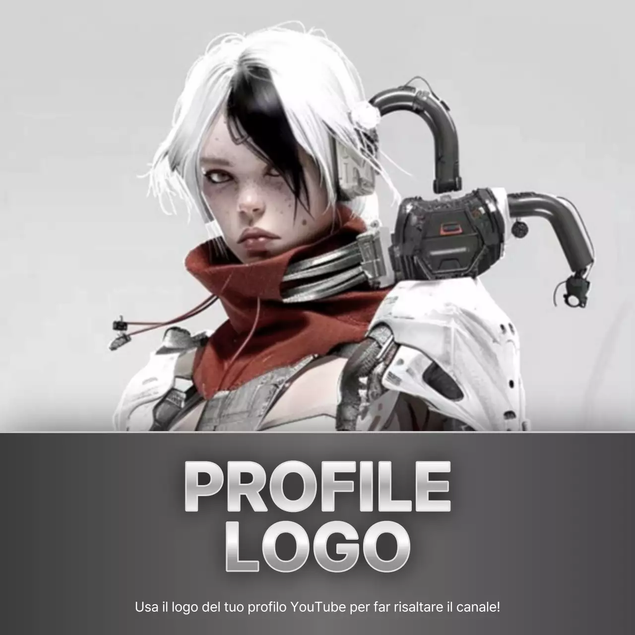 Messaggi del logo del profilo di gioco di ispirazione fantascientifica in bianco e argento