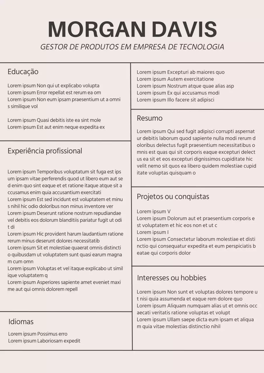 Rosa e cinzento Minimal Product Manager Resume Introdução