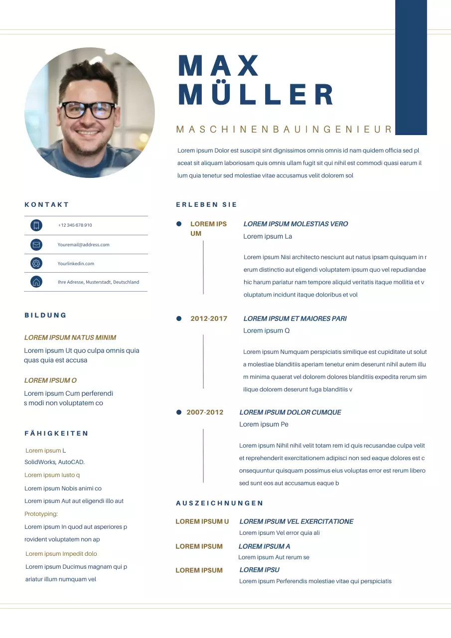 Blue Simple Modern Mechanical Engineer Lebenslauf