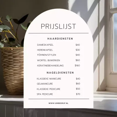 Beige en Zwart Minimal Beauty Studio Prijslijst Promotie