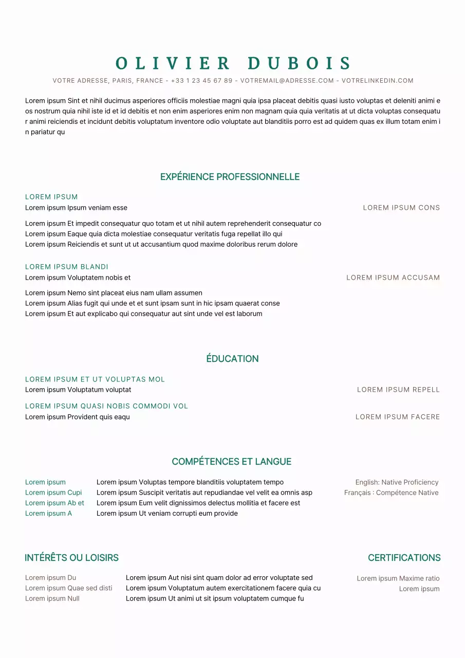 Curriculum vitae d'analyste de données gris, propre et minimal