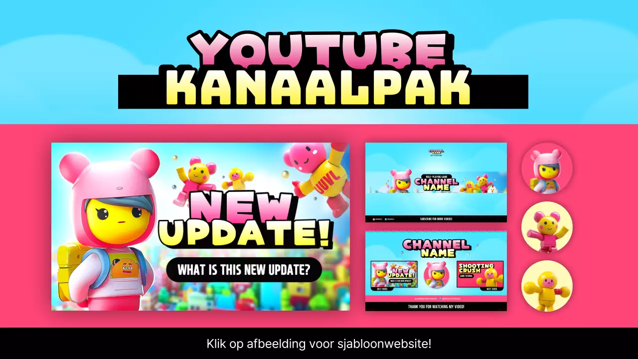 Een verzameling roze en gele inhoud voor gamingkanalen