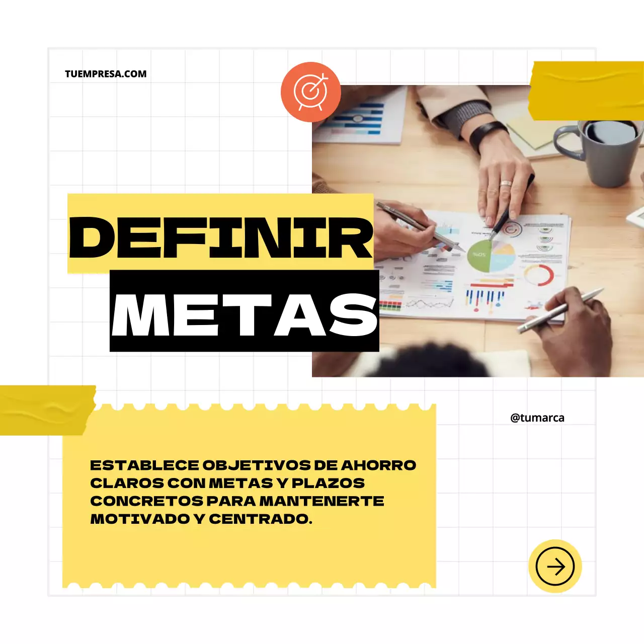 Amarillo Negro Geométrico Pop Consejos para mejorar tu plan de ahorro Carrusel de Instagram