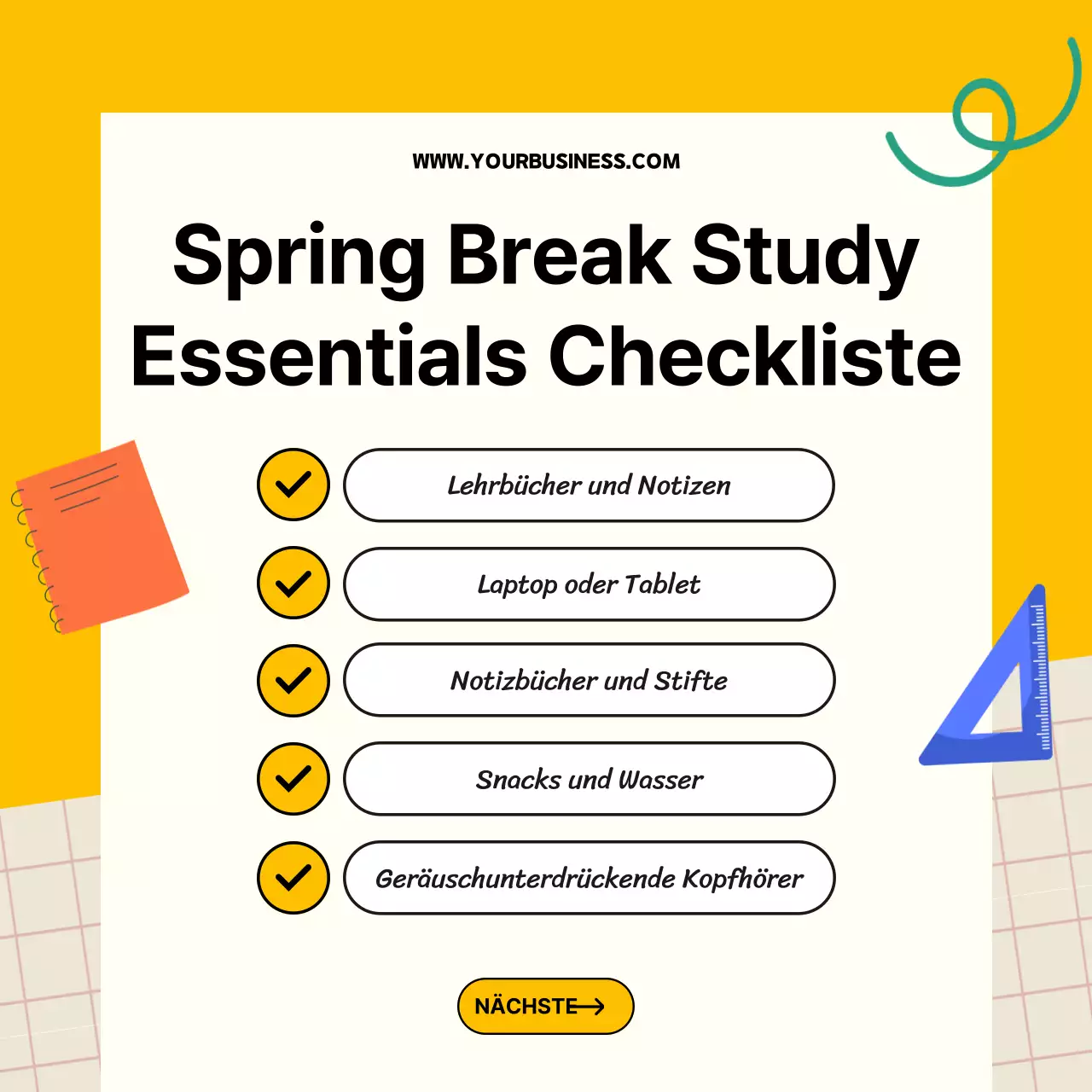 Gelb-weißer Trend Spring Break Study Session Guide