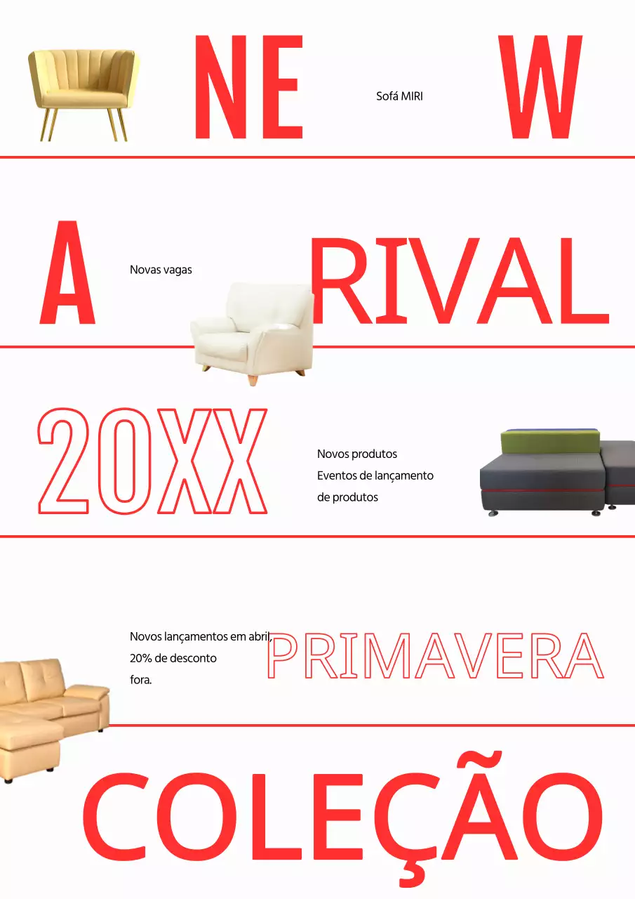 Promover o lançamento de novos produtos com um simples esquema de cores vermelho e branco