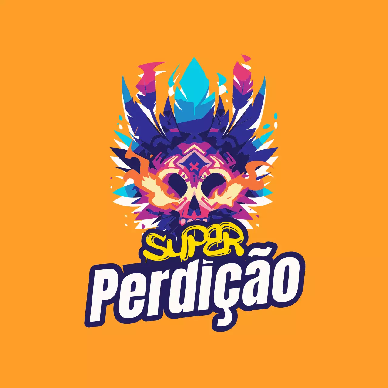 Flye com logótipo Cyberpunk laranja e azul