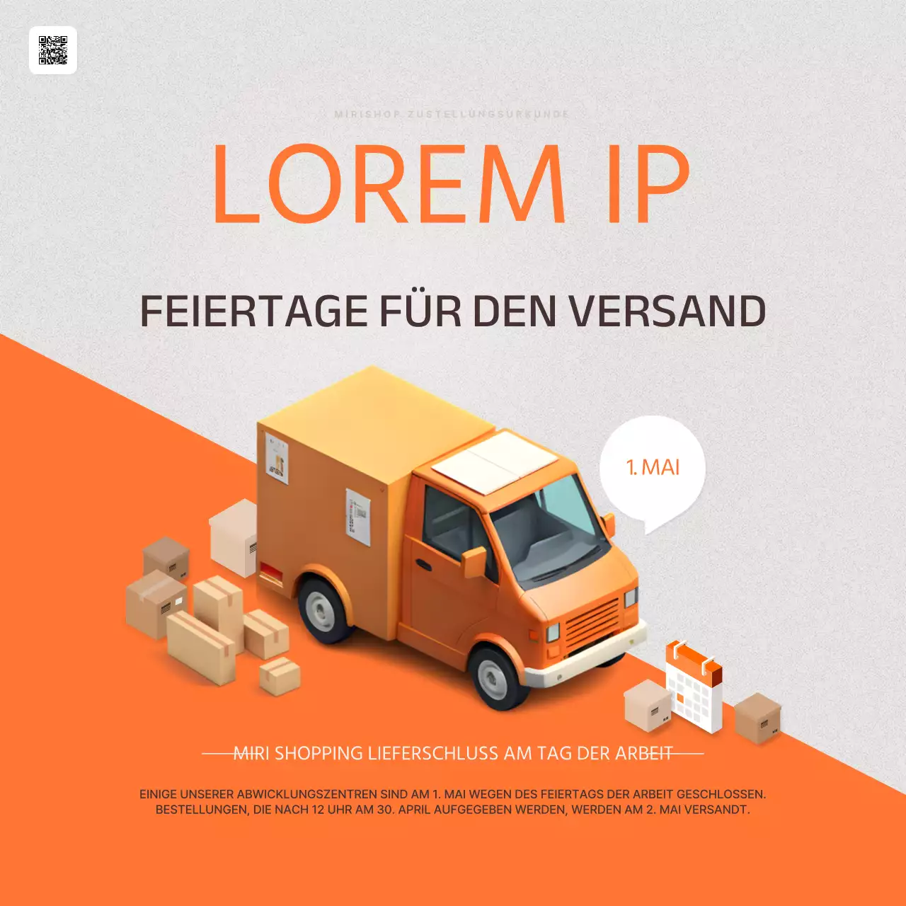 Eine einfache Feiertagsmitteilung zum Tag der Arbeit in Orange und Beige