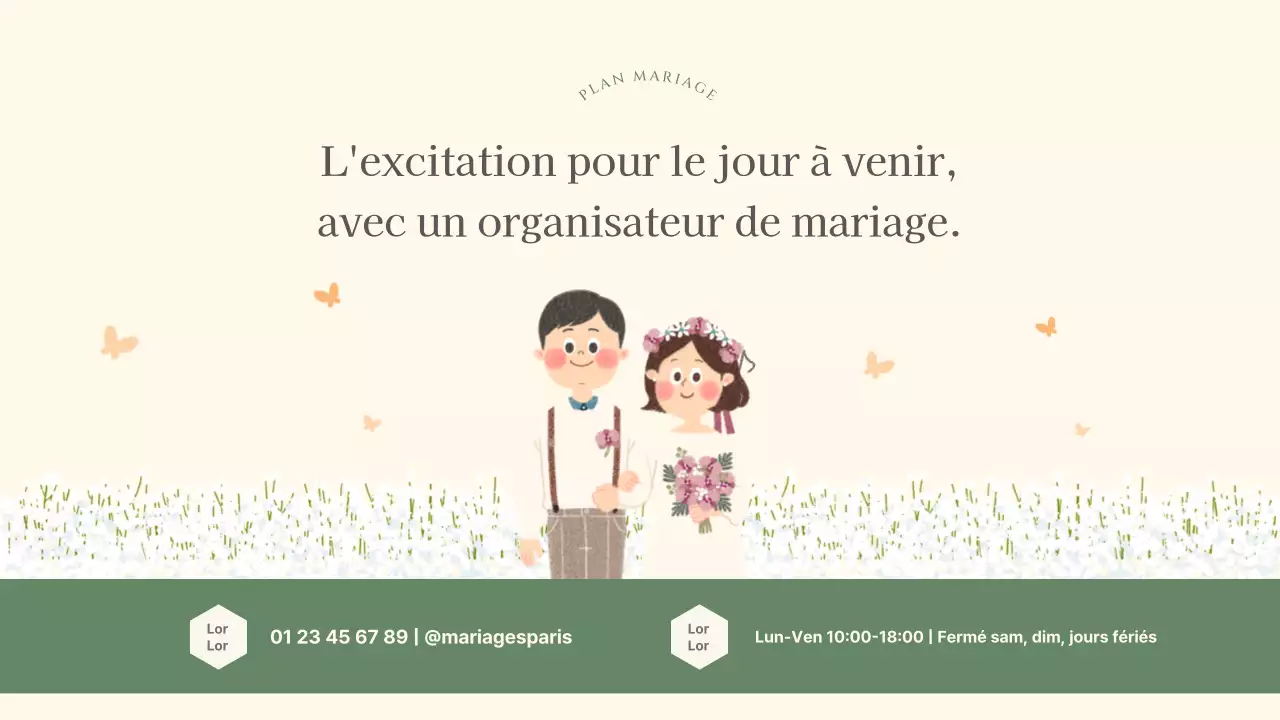 Joli plan marketing d'une organisatrice de mariage en vert et ivoire