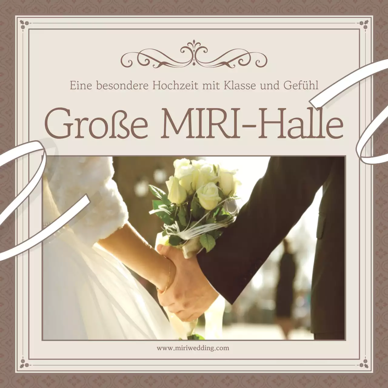Werbung für eine klassische Hochzeitslocation in Beige und Elfenbein