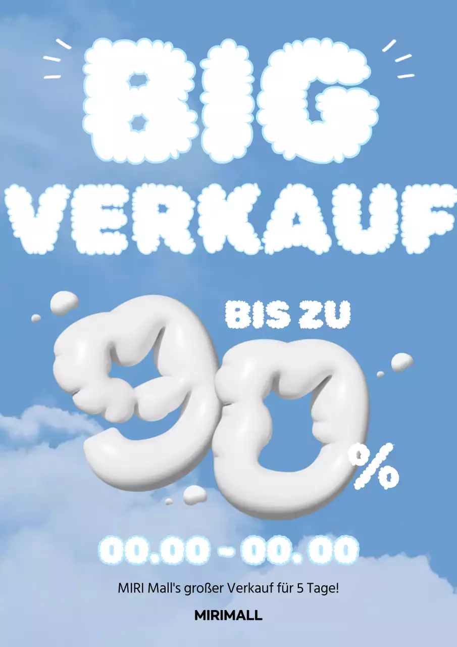 Niedliches Werbeplakat für eine Verkaufsveranstaltung in Hellblau und Weiß