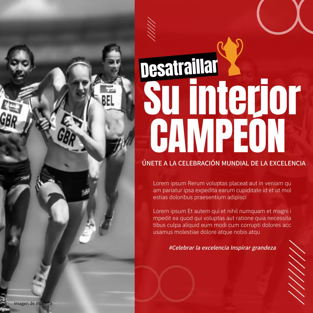 Publicidad de eventos deportivos modernos en rojo y blanco