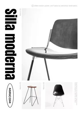 Cartel promocional de mobiliario interior moderno en negro y gris