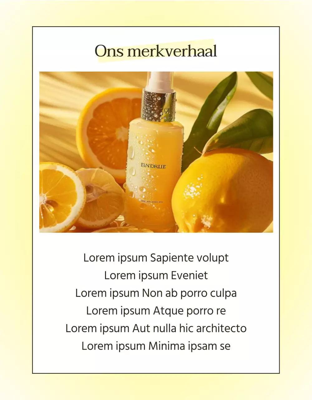Promoot een eenvoudige intropagina voor huidverzorgingscosmetica in geel en oranje