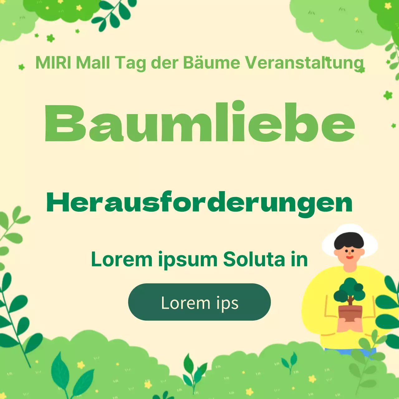 Bewerben Sie Ihre Veranstaltung zum Tag des Baumes mit grüner und brauner Pop-Art