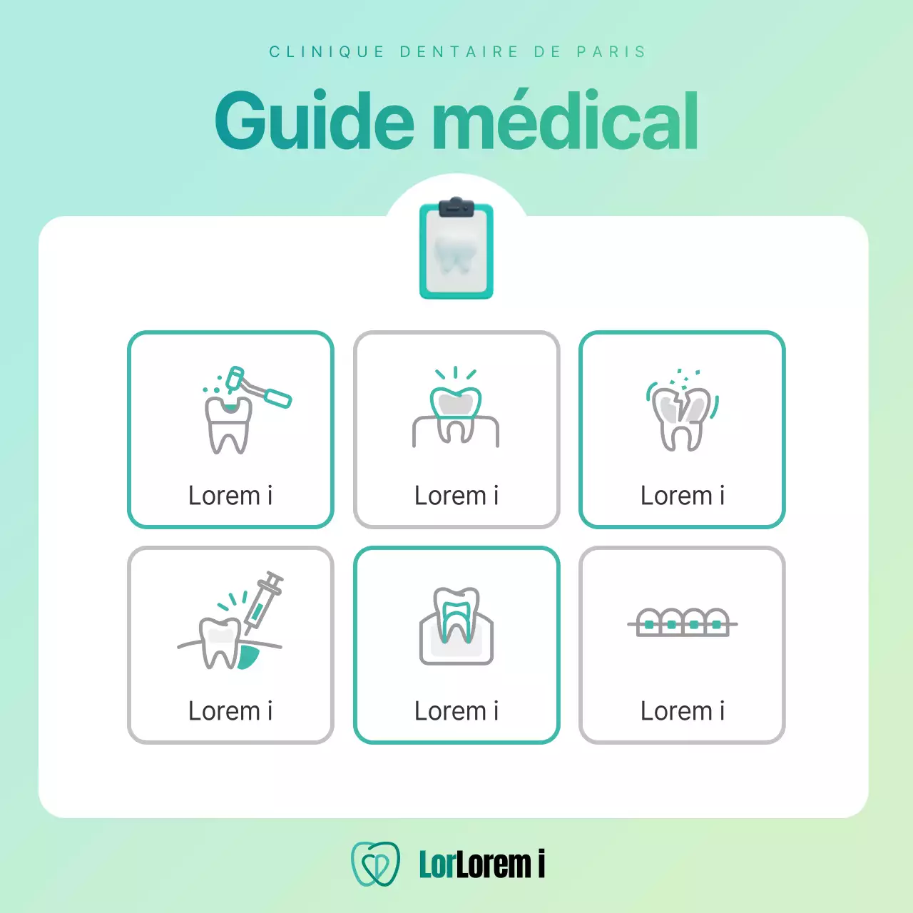 Annonce simple d'un cabinet dentaire privé aux couleurs menthe et chartreuse