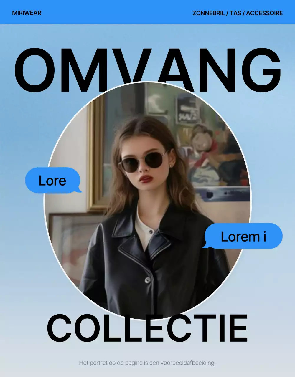 Promoot een trendy blauw-witte omslag voor een modepagina