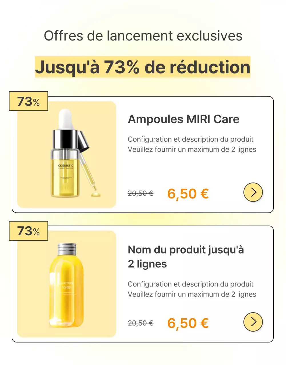 Décrire et détailler des produits de soin simples en jaune et orange
