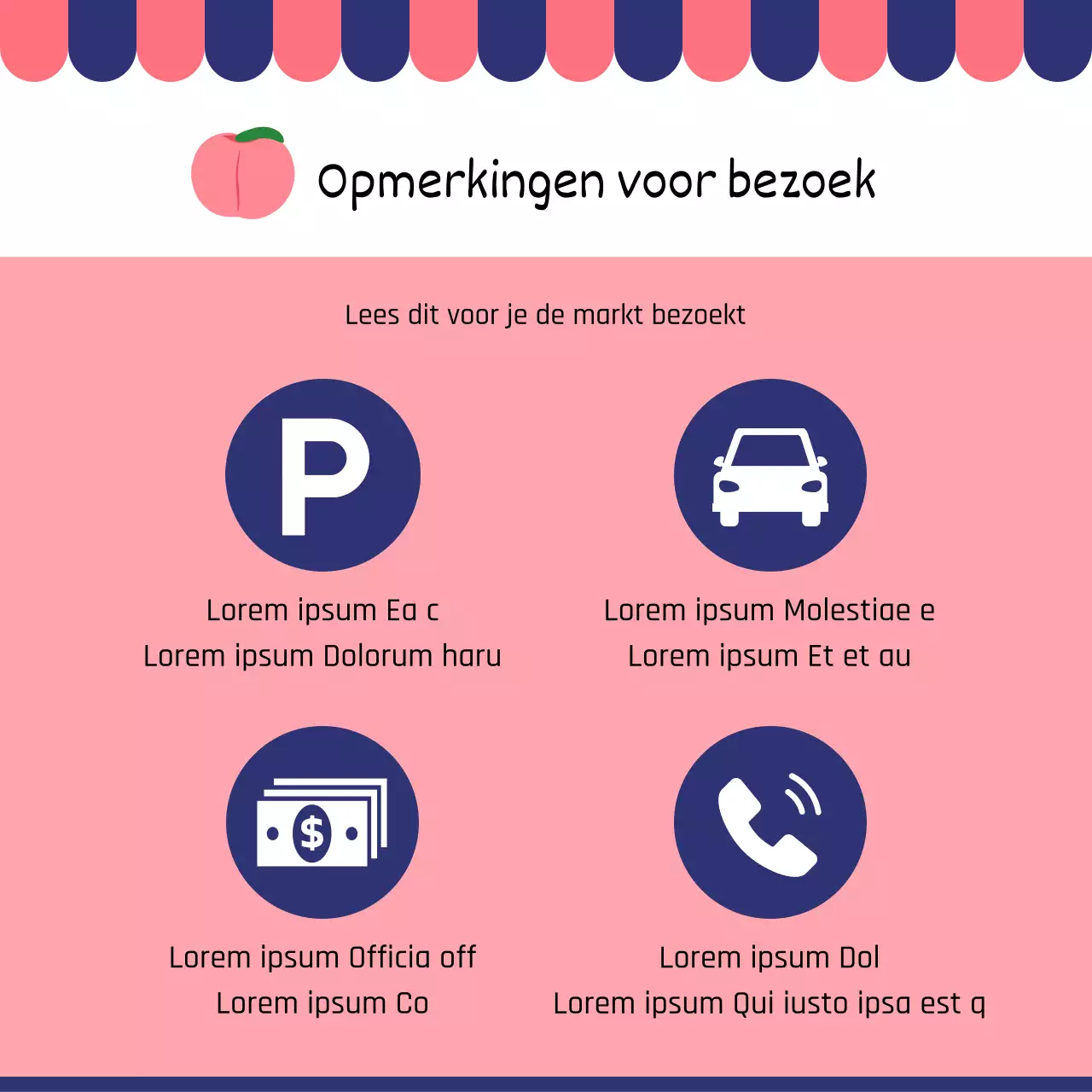 Promoot een moderne traditionele markt in rood en marineblauw