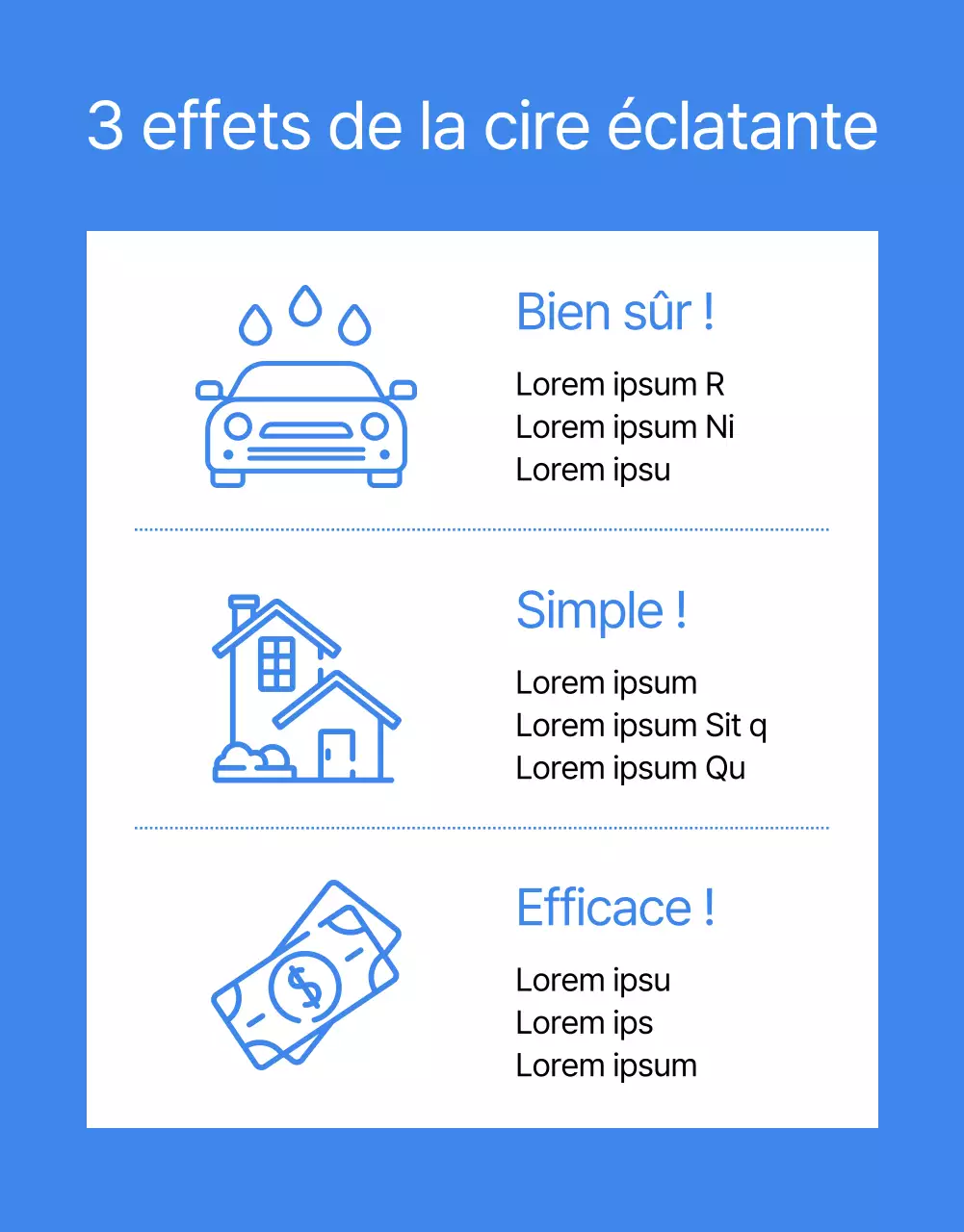 Publicité minimaliste pour un produit de lavage de voiture sur fond bleu
