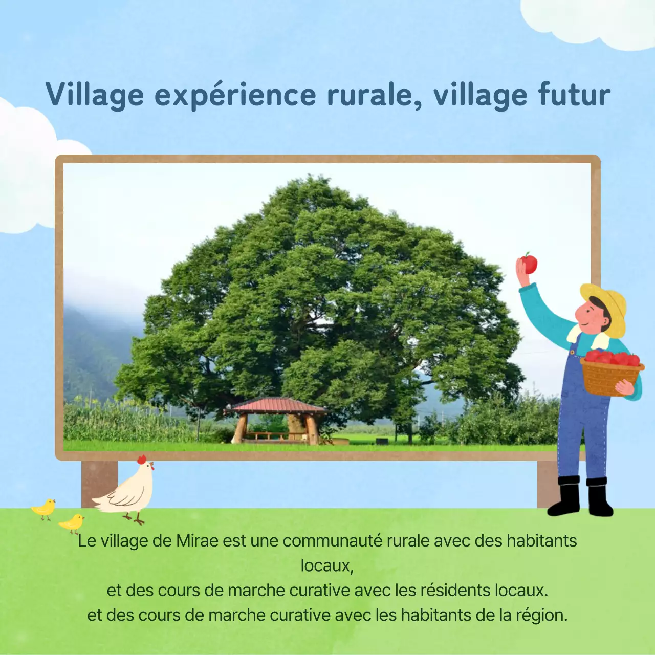 Promouvoir le programme des villages de l'expérience rurale simple en bleu clair et chartreuse