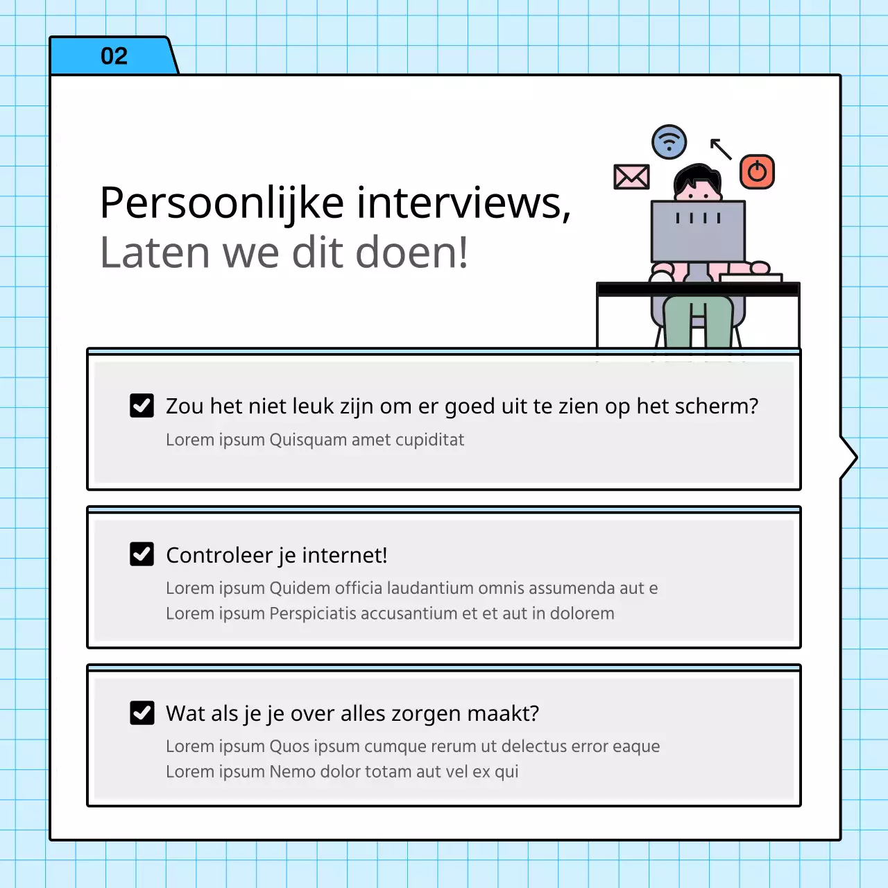 Over eenvoudige interviewstrategieën in lichtblauw en roze