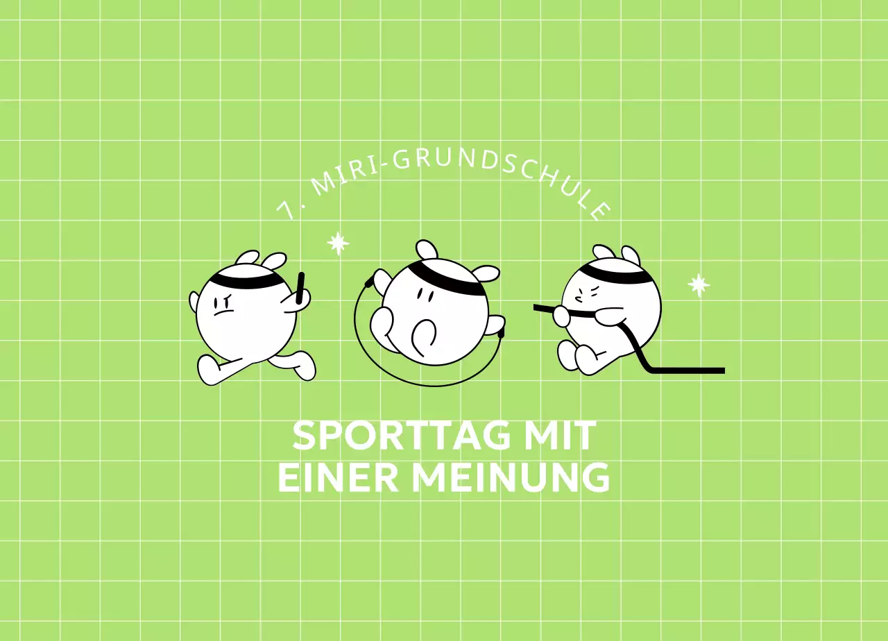Niedlicher Grundschulsporttag mit sportlichen Figuren und gestreiften Hintergründen