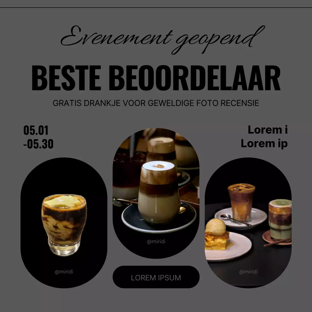 Een eenvoudig café in kaki en grijs Informatie over evenementaankondiging