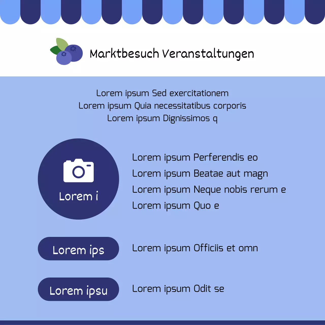 Werbung für einen modernen traditionellen Markt in Rot und Marineblau