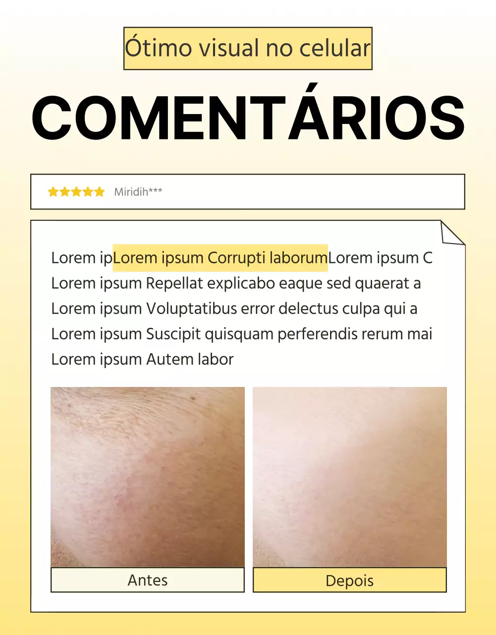 Promover uma página simples de análise de cosméticos para cuidados com a pele em amarelo e laranja