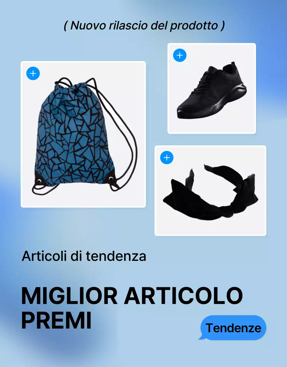 Promuovete una copertina di moda di tendenza in bianco e blu per la pagina dei dettagli
