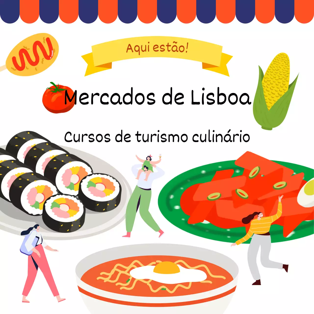 Promover um mercado tradicional moderno em vermelho e azul-marinho