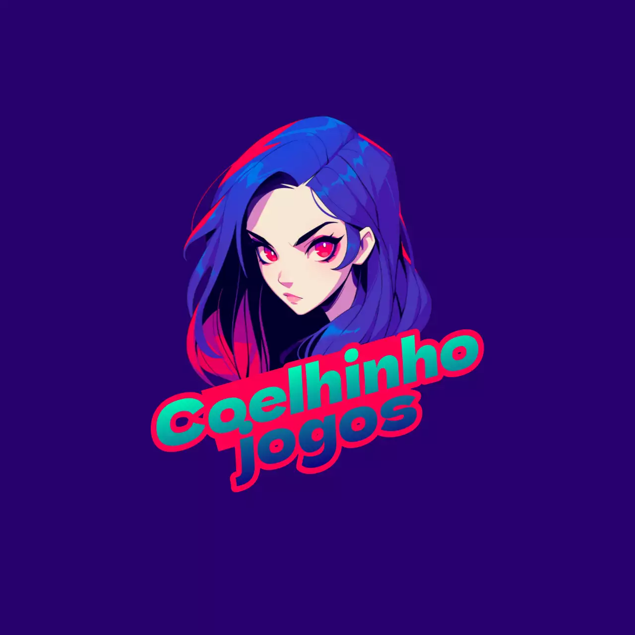 Folheto do logótipo de jogos de animação roxo e vermelho