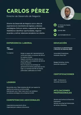 Green Modern Business Development Manager Curriculum vitae