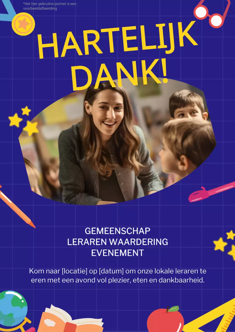 Maak reclame voor een Lerarendag-evenement in blauw en geel