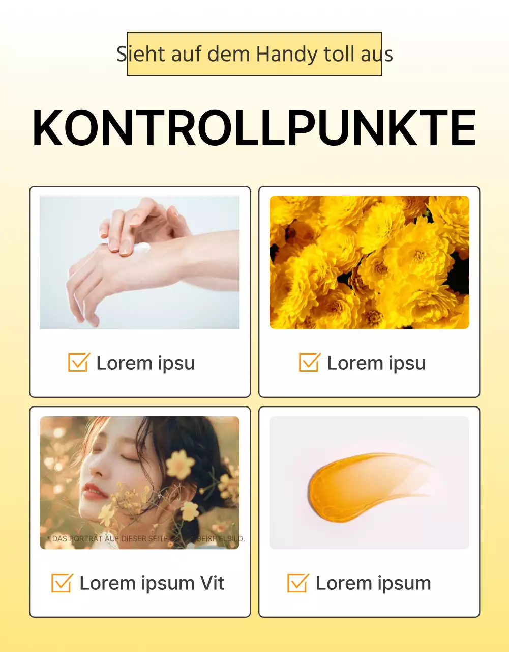 Werben Sie für eine einfache Hautpflege-Kosmetik-Checkpoint-Seite in Gelb und Orange