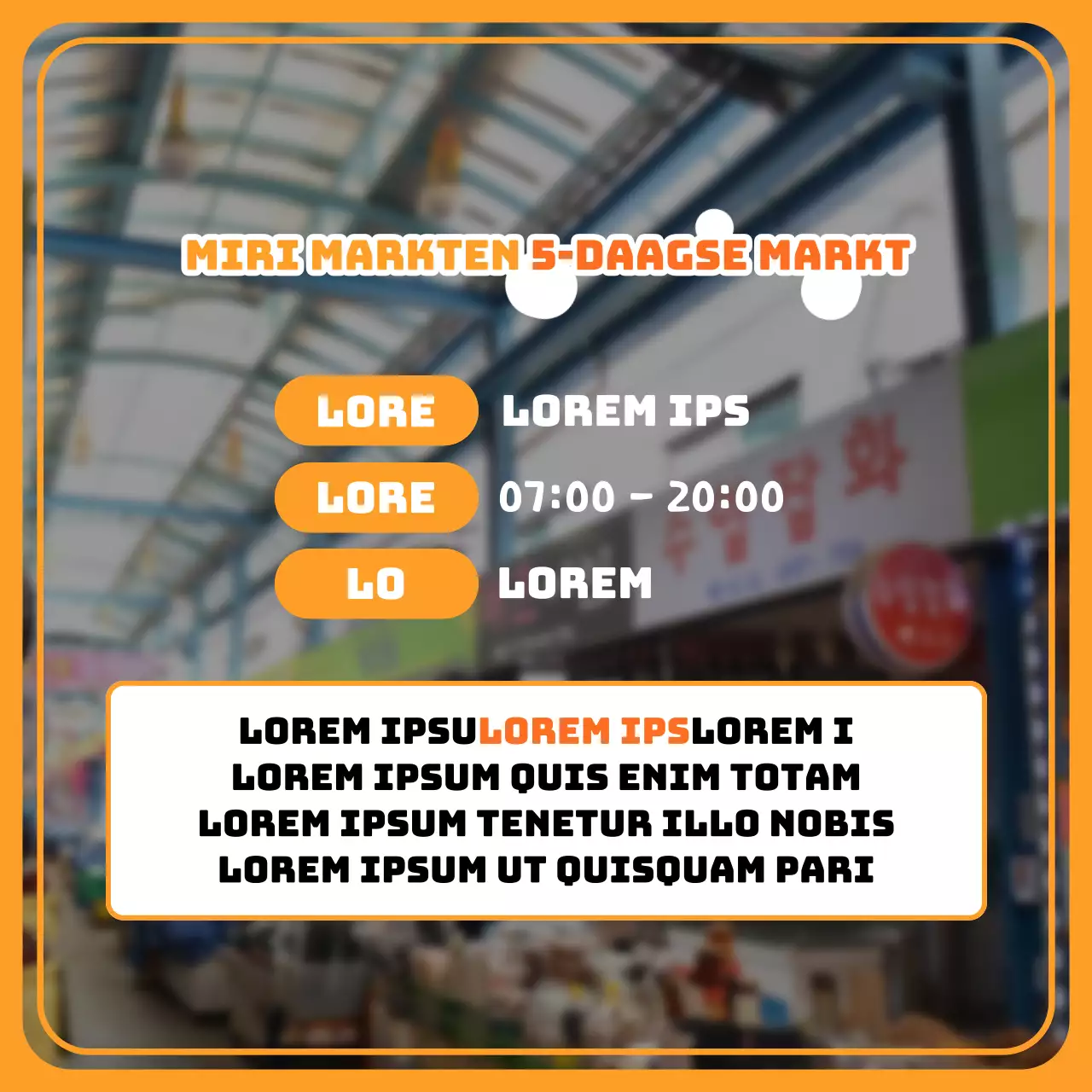 Promoot het eenvoudige oranje en geel van traditionele markten