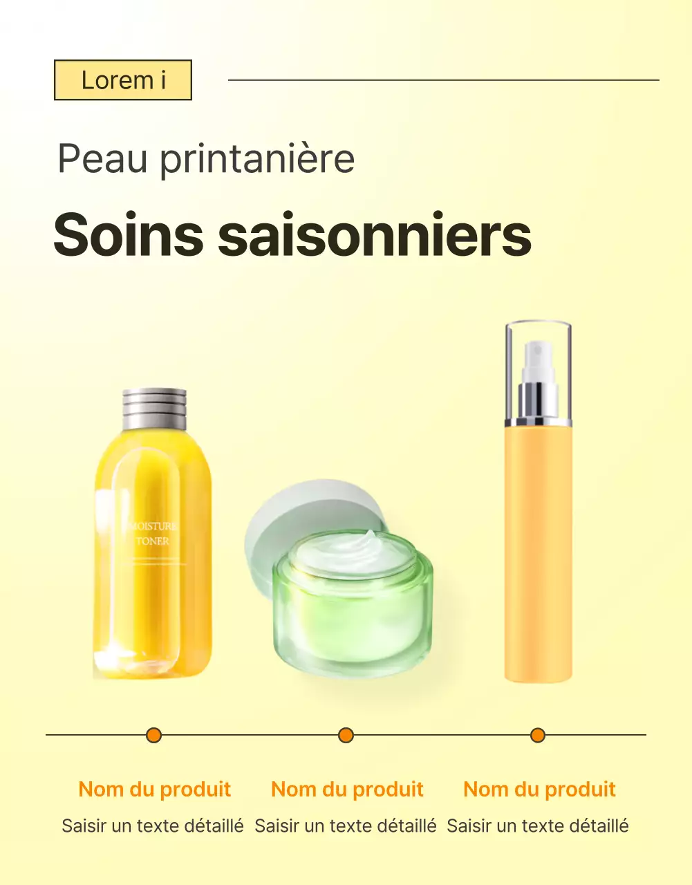 Promotion simple, optimisée pour les mobiles et détaillée sur les soins de la peau en jaune et orange