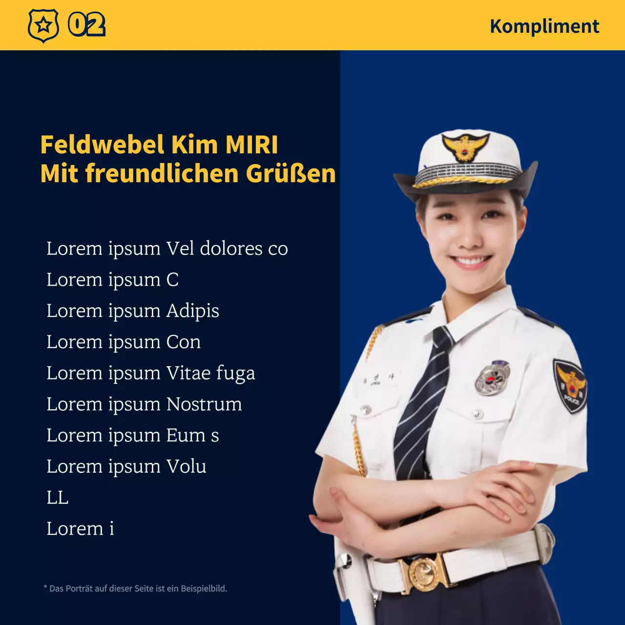 Ein einfacher blau-gelber Newsletter der Polizeistation