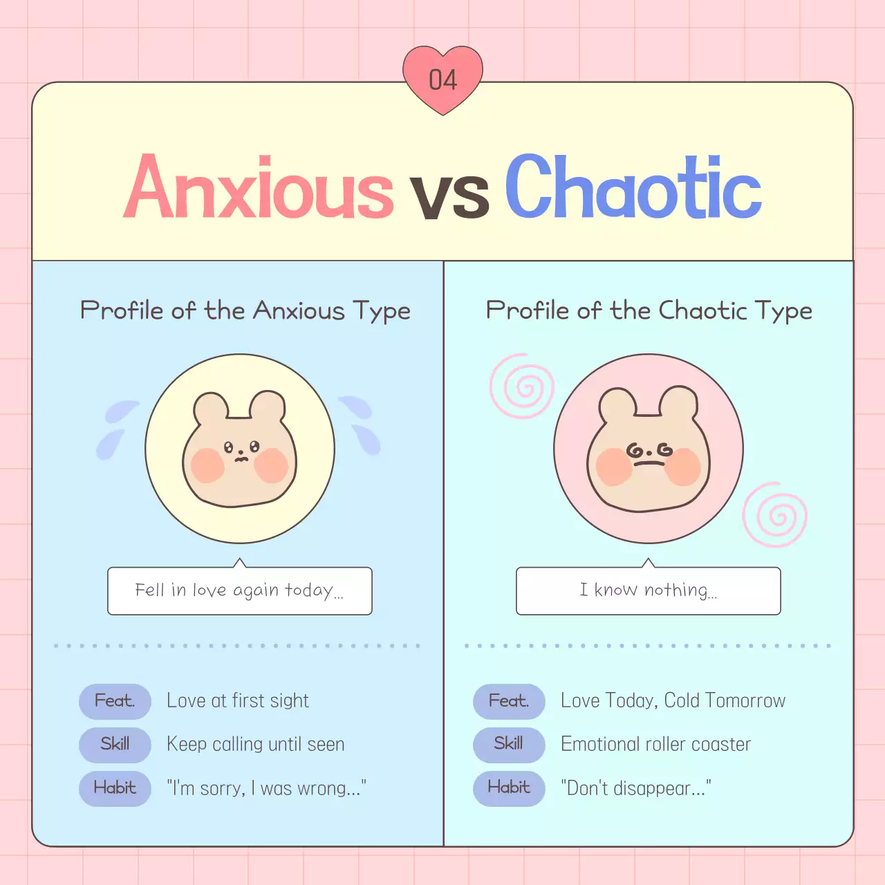 A cute pink and light blue guide to adult attachment styles