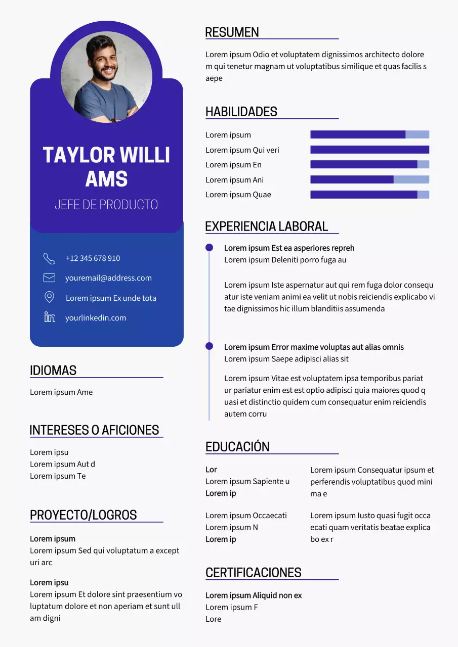 Blue Modern Product Manager Curriculum vitae