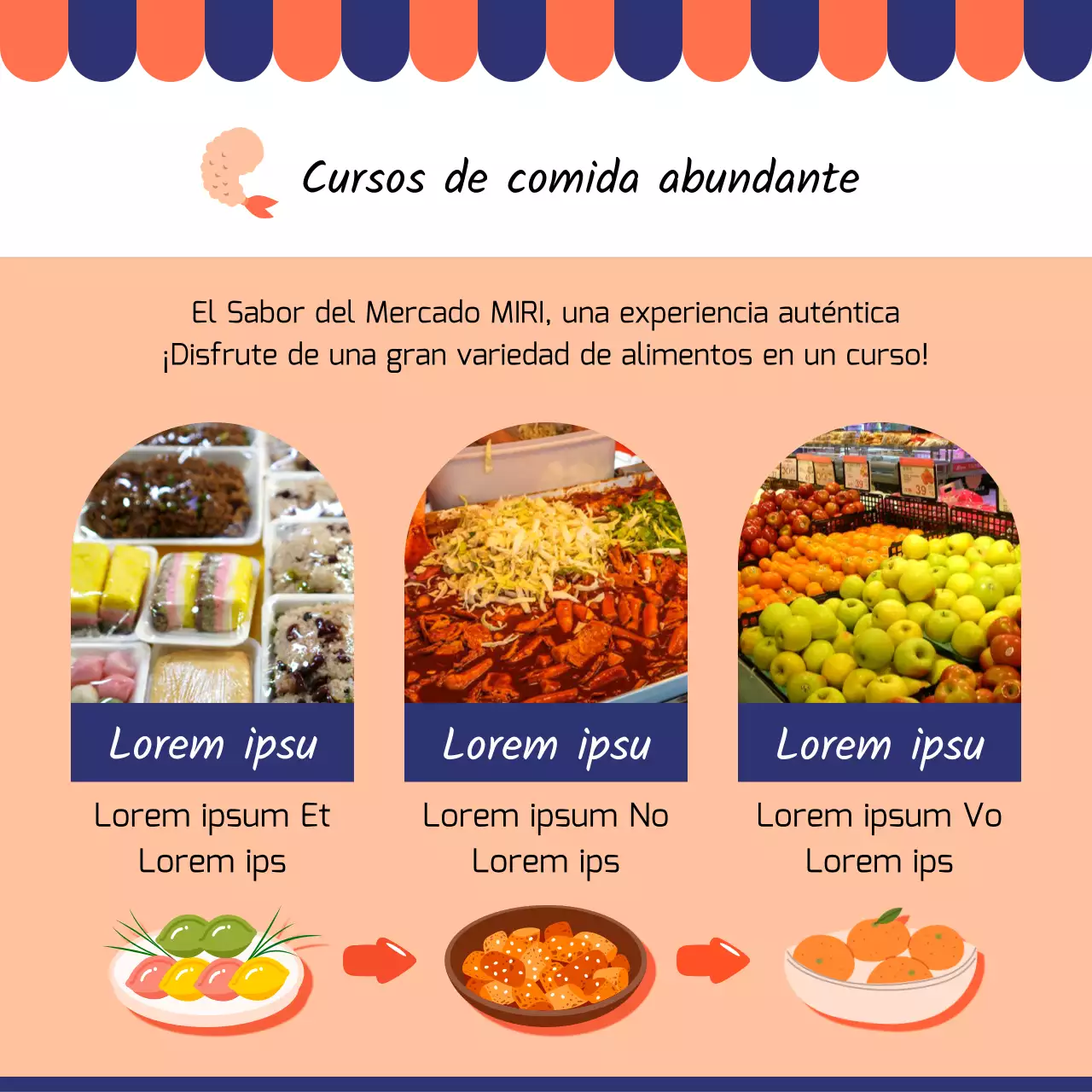 Promueva un mercado tradicional moderno en rojo y azul marino