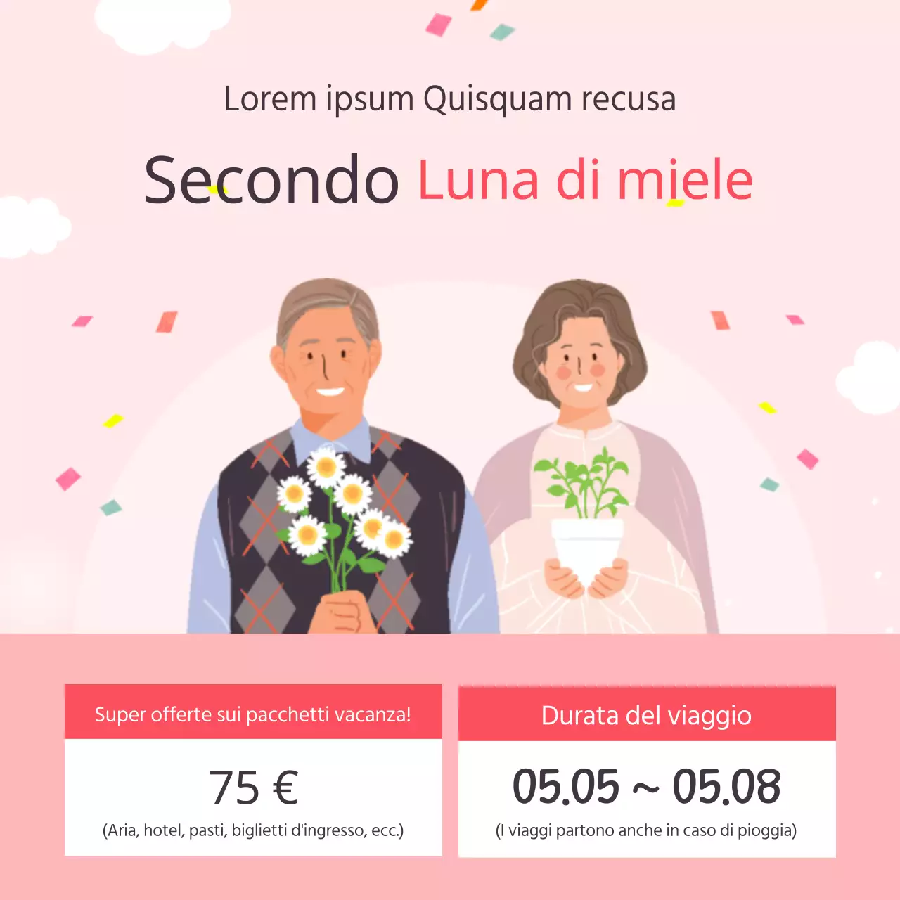 Una simpatica pubblicità turistica sulla pietà filiale con sfondo rosa