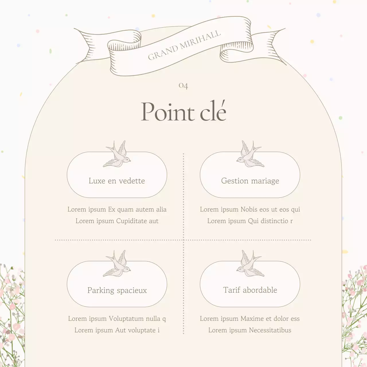 Promouvoir un lieu de mariage classique ivoire et beige