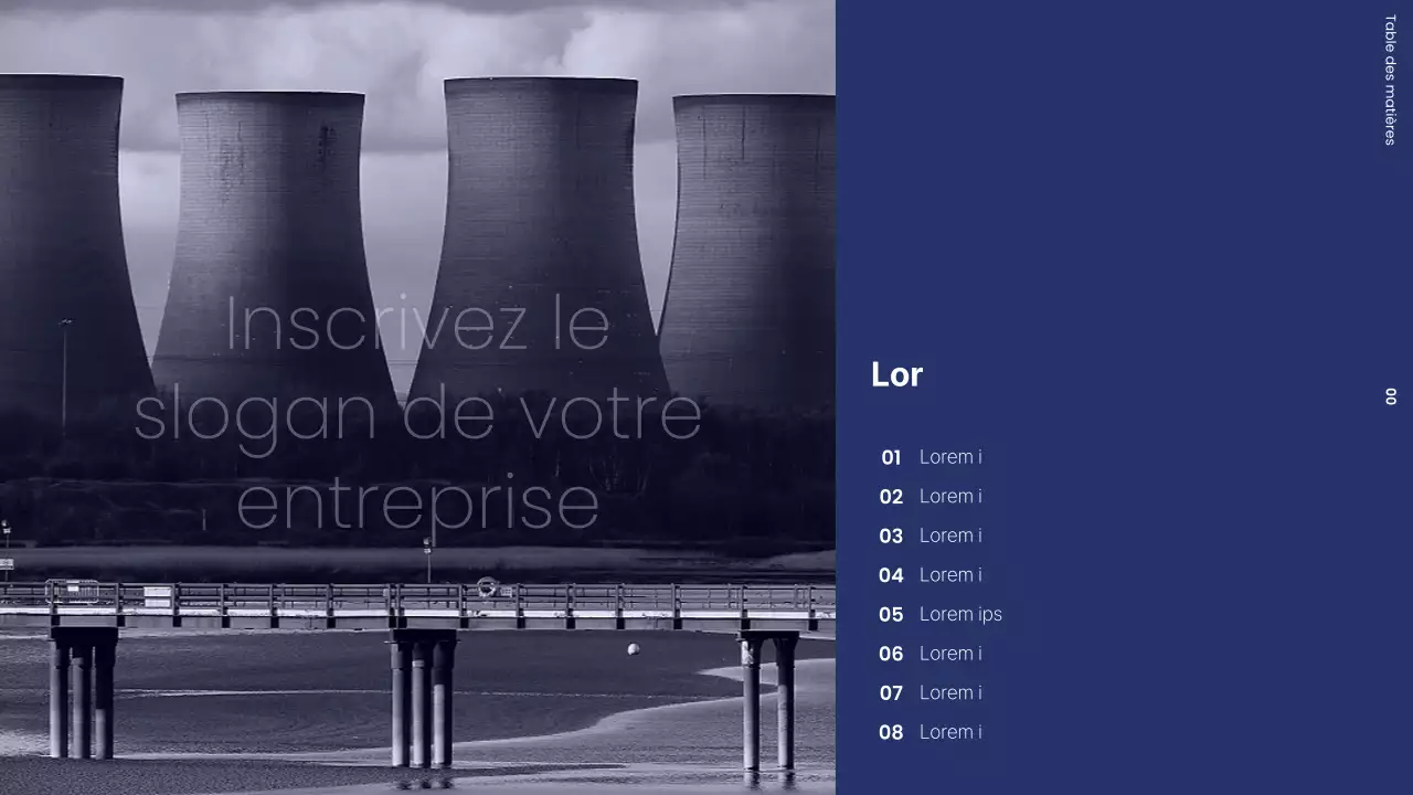 Lettre de motivation d'entreprise avec une usine moderne en noir et blanc et bleu marine
