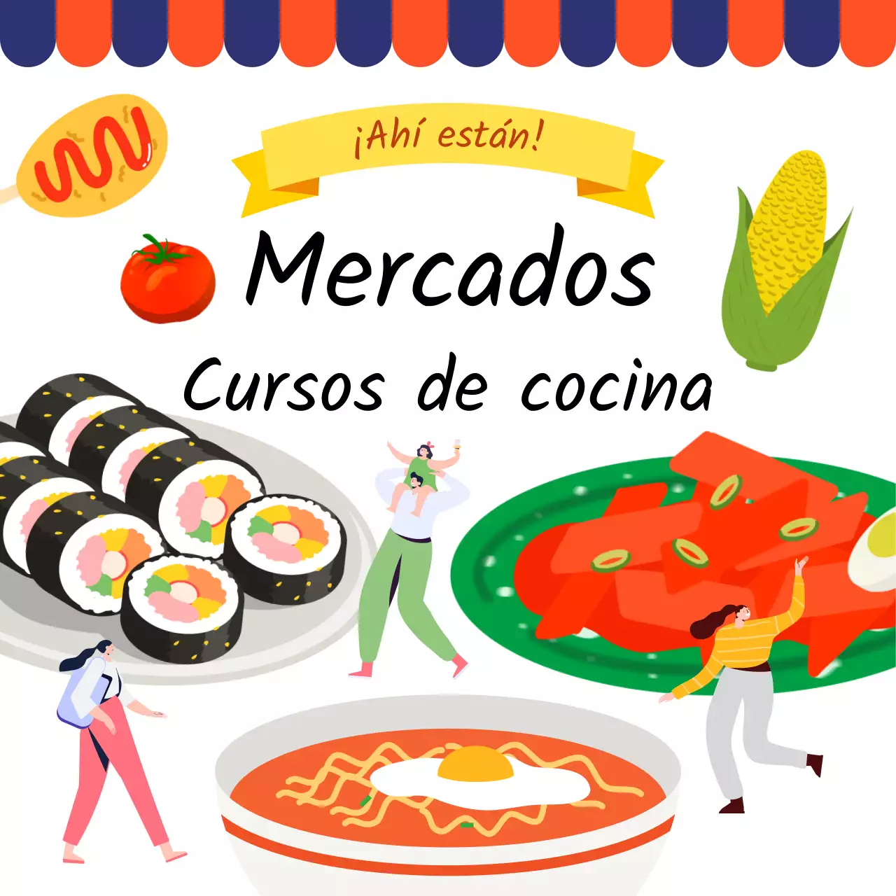 Promueva un mercado tradicional moderno en rojo y azul marino