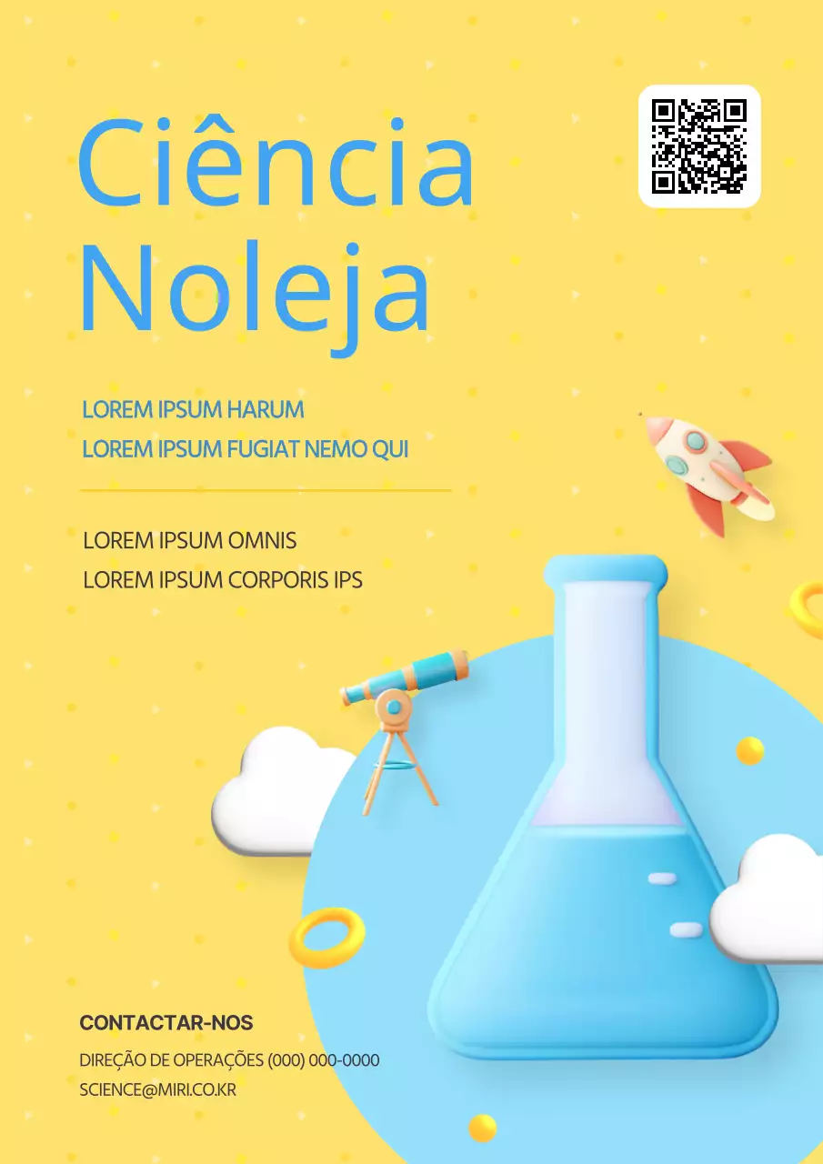 Um anúncio moderno do Dia da Ciência em azul claro e amarelo