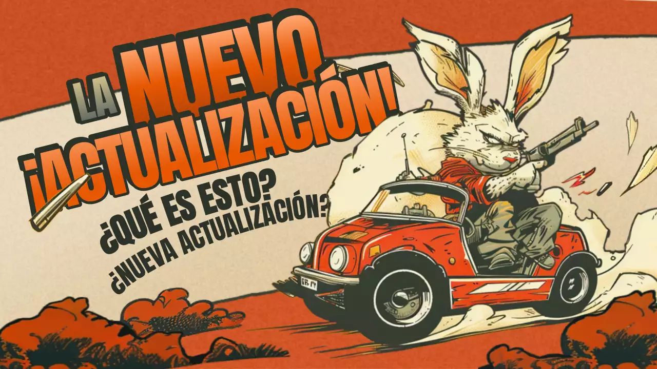 Anuncio vintage de un juego de dibujos animados en naranja y caqui