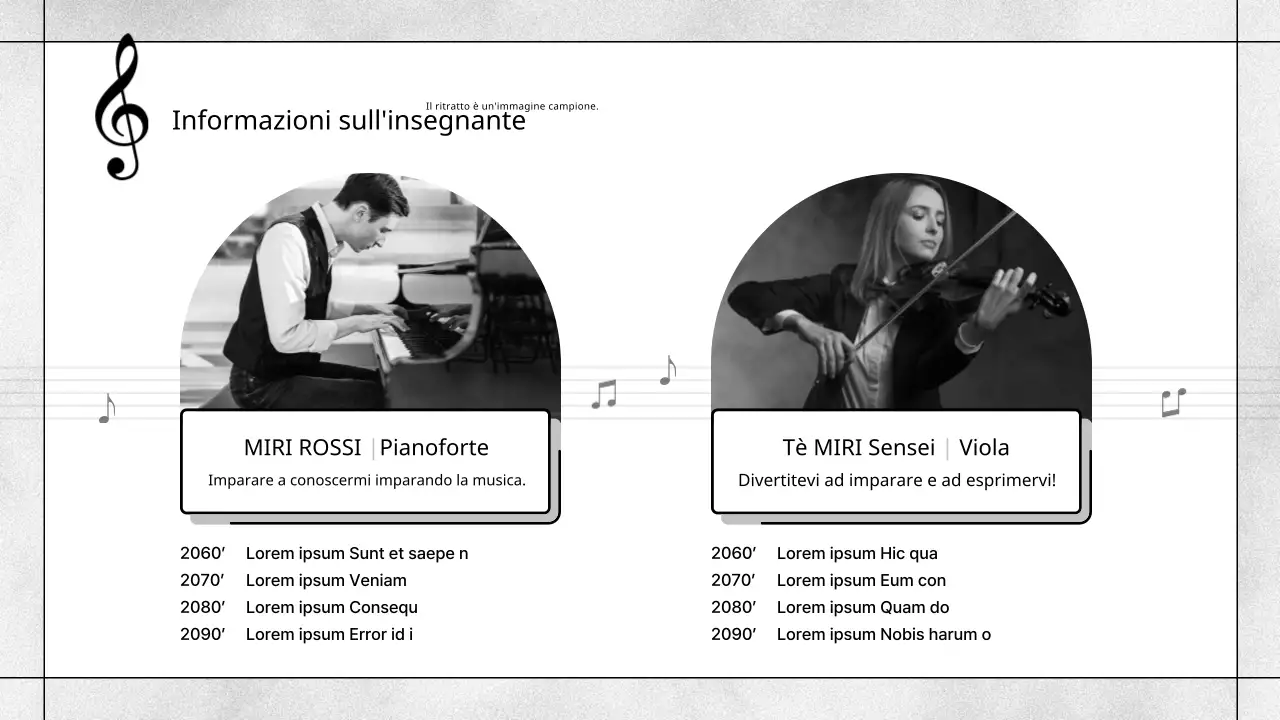 Prospetto della scuola di musica moderna in bianco e nero