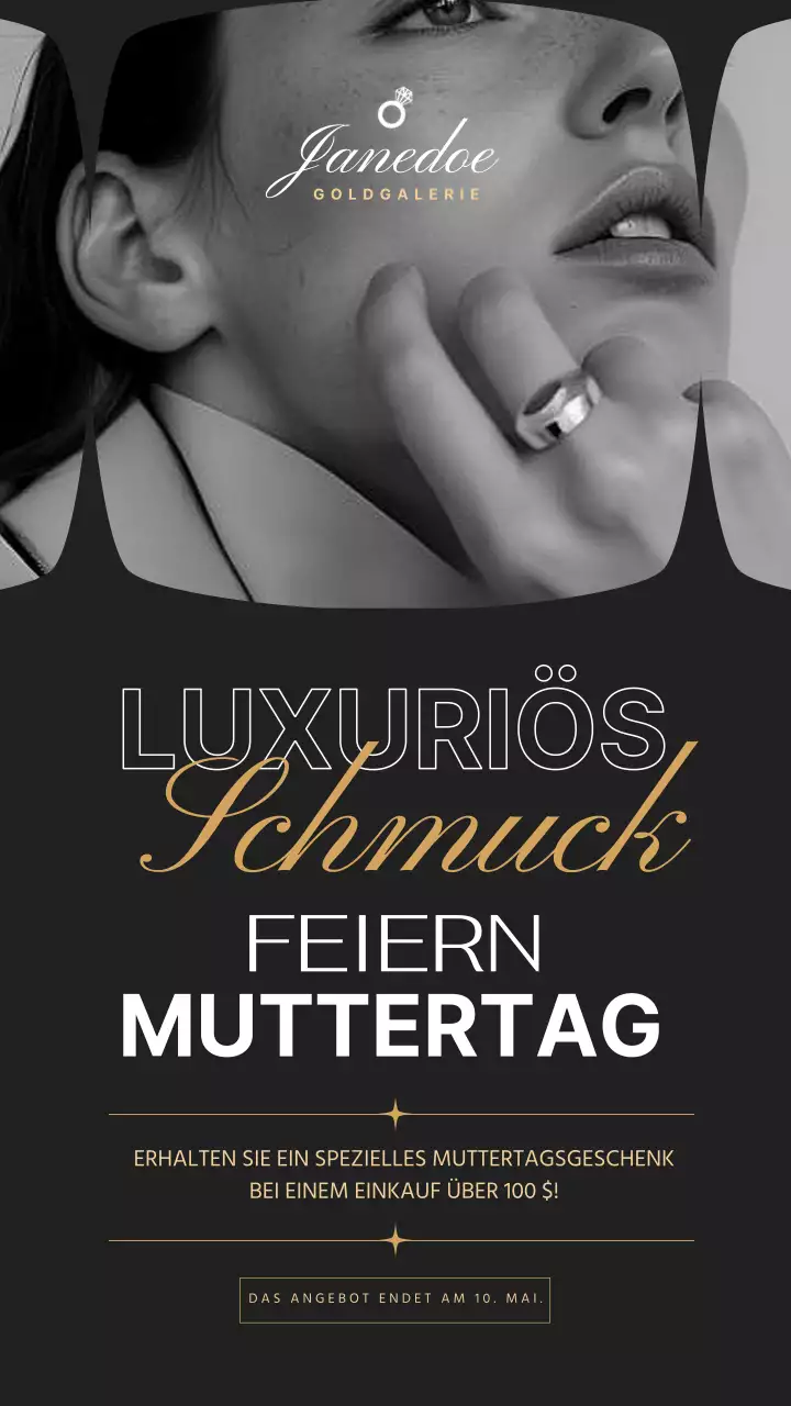 Gold Schwarz Klassisch Elegant Sonderpreis Schmuck Promo zum Muttertag Advetisement